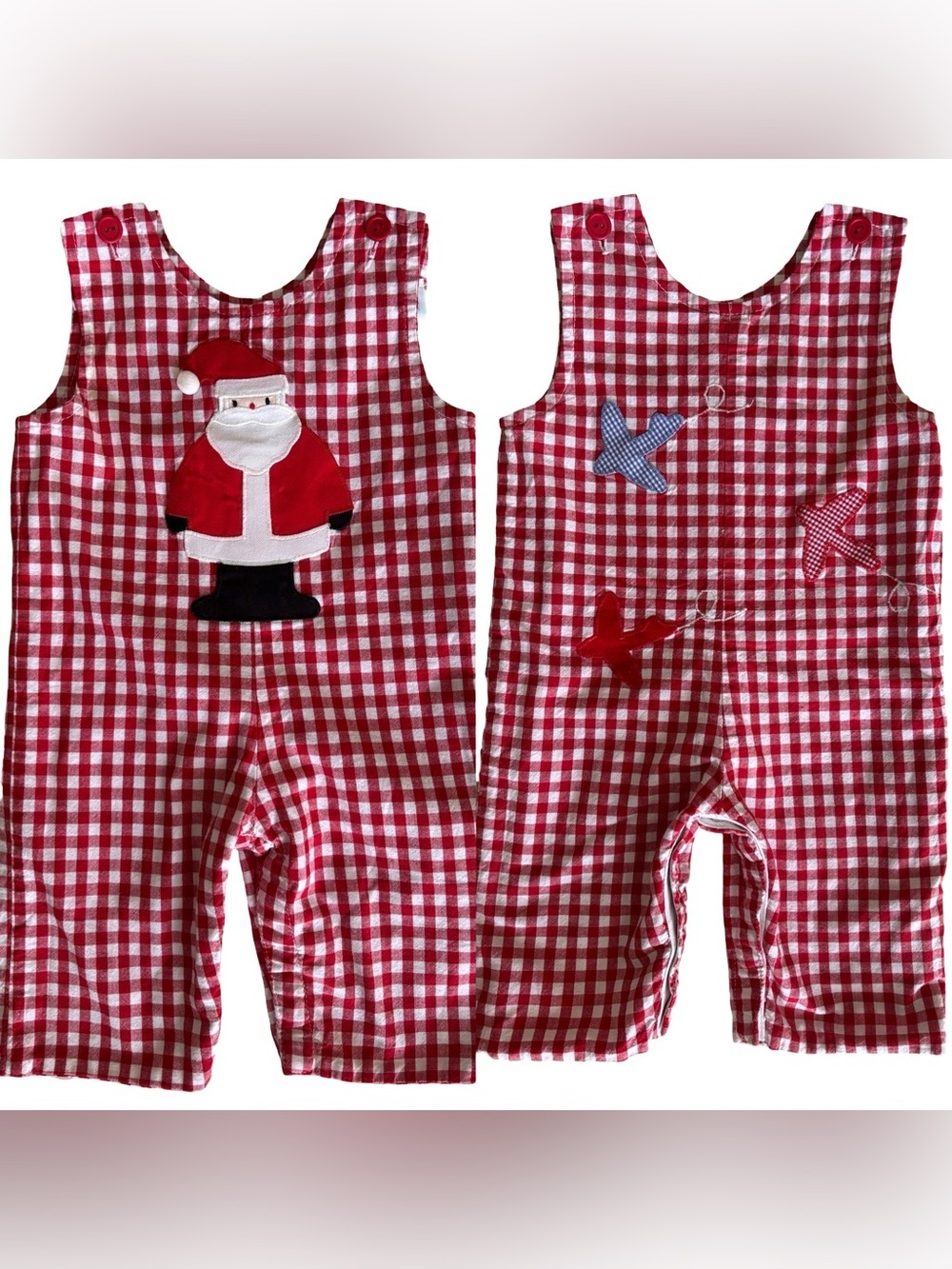 Fantasia Too Dallas Red White Gingham Reversible Longall Santa Airplanes 9 Month